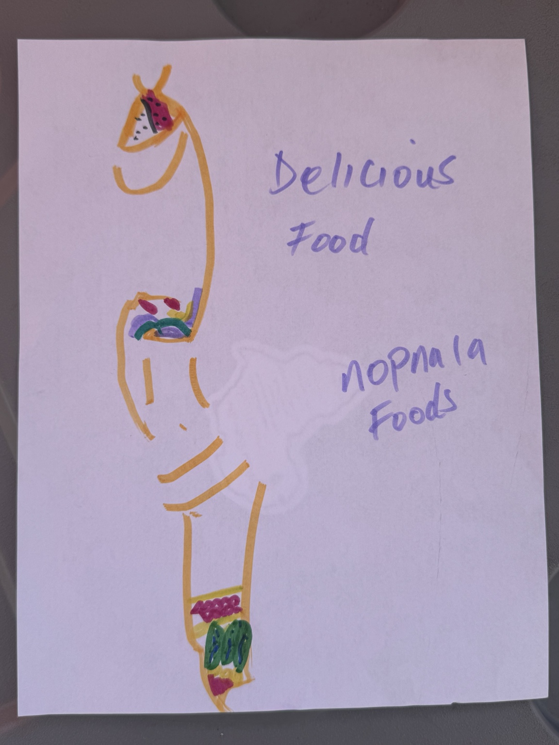 A young fan’s colorful drawing of the Nopnala Foods lady, with handwritten Delicious Food and Nopnala Foods